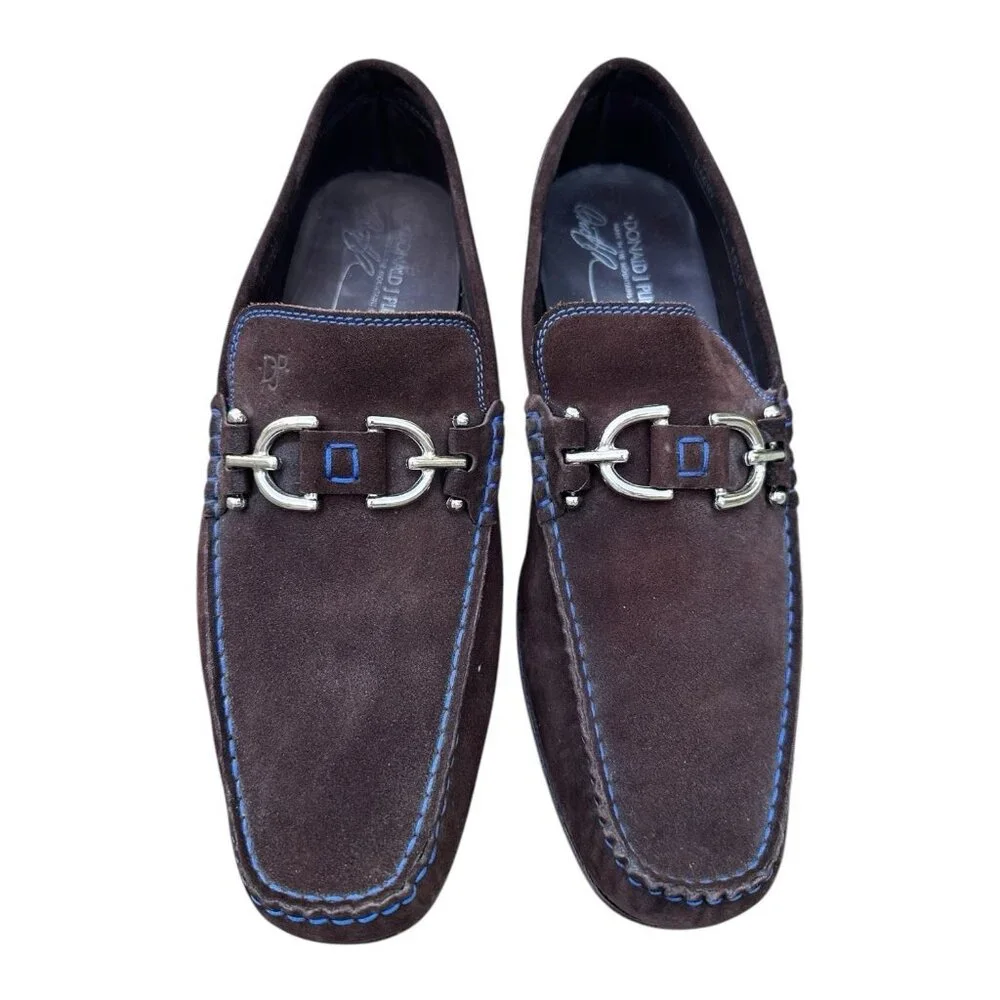 Men's Brown Suede Loafers with Silver Bit Hardware